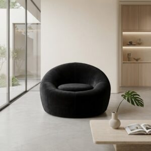 Black velvet accent chair with elegant modern design and comfortable upholstered seating